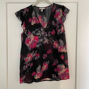 Joie black & pink floral blouse